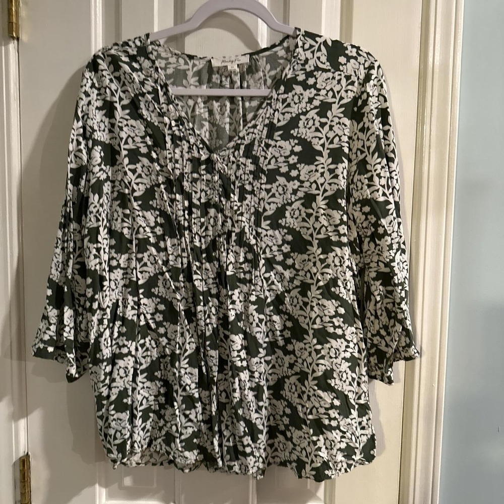 Green and White Blouse